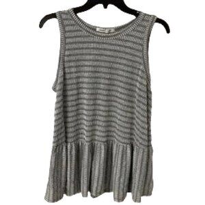 Caution To The Wind Gray White Textured Stripe Peplum Tank Top Size Medium